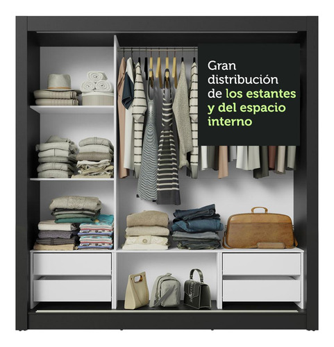 Ropero Closet Madesa 3 Puertas 2 Espejos Ng 02 Color Negro/Gris
