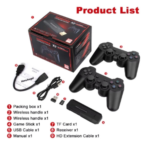 Game Stick X2 Plus, 64 Gb + 30 Mil Gms Ver. 2025 Emul N-64 Negro Inalámbrico
