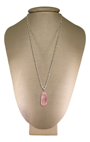 Colar Prata 925 Cadeado Quartzo Rosa Polido P. Vecchio Joias