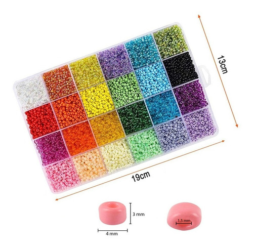 Set De Mostacillon 4mm 24 Colores Y Accesorios Para Pulseras