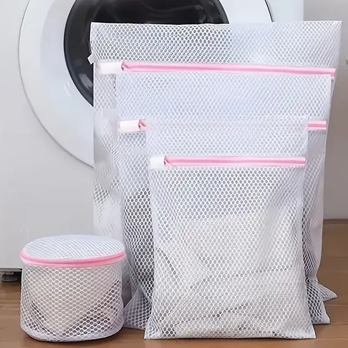 Set 4 Bolsas De Malla Para Lavar Ropa Con Cierre Rosa