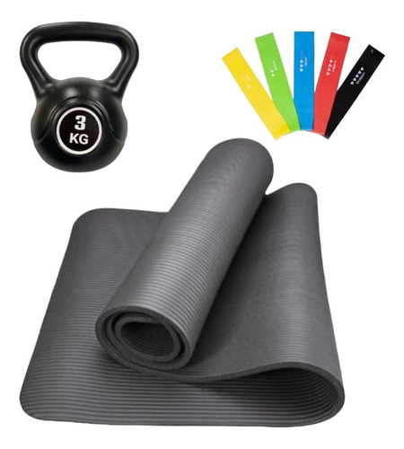 Set Pesa Rusa 3kg+ 5 Bandas + Colchoneta Mat Nbr Yoga 59