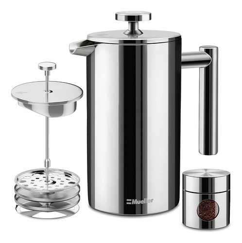 French Press Cafetera De Acero Inoxidable 304 Doble Ais...