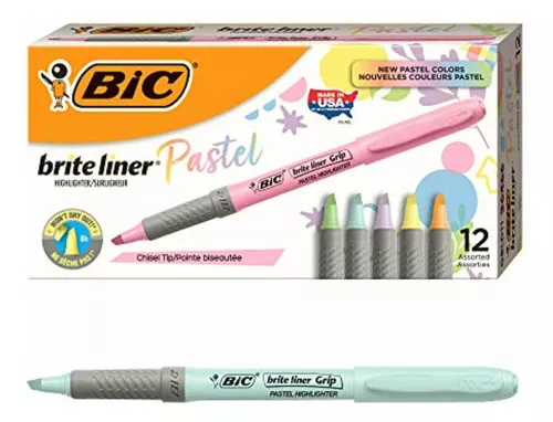 BIC Brite Liner Grip Subrayadores pastel, varios colores de tinta, punta  biselada, caja de 12 subrayadores pastel surtidos : : Oficina  y papelería