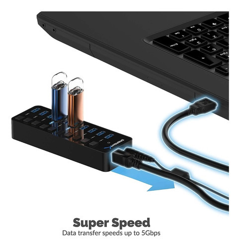 Hub Usb - Sabrent - 10 Port Usb 3.0 Switch On/off Fuente 5a
