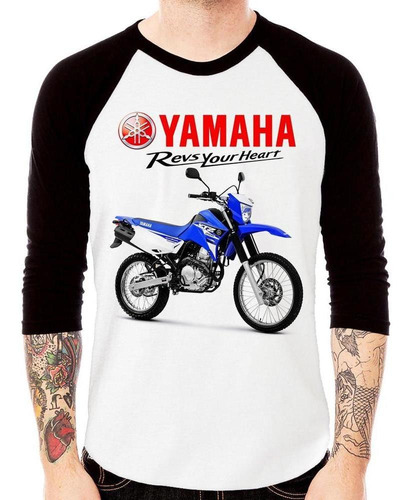 Camiseta Raglan Moto Yamaha Xtz 250 Lander Azul 3/4