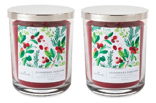 Set De 2 Velas Aromáticas 3 Mechas Relajantes Hallmark Fragancia Guirnalda De Arándanos Cranberry Garland