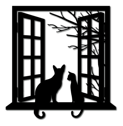 Cuadro Gato En La Ventana 40cm - Madera Varios Diseños