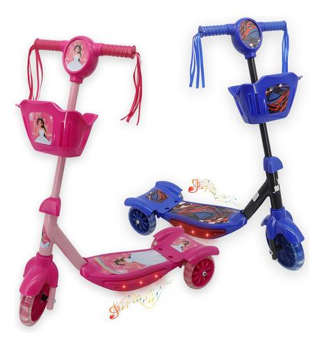 Brinquedo Patinete Princesa Scooter 3 Rodas Com Cesta E Luz Cor Rosa-chiclete Princesas