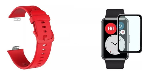 Kit Correa Compatible Huawei Watch Fit + Lamina Rojo