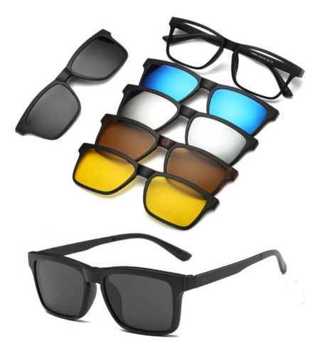Óculos De Sol Com Armação De Grau Clip On 6 Em 1 Polarizado