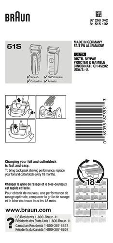 Afeitadora Braun 51s 8000 Series 5 360 Complete Activator Co