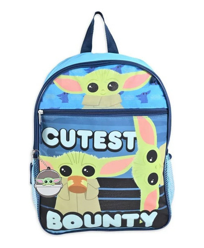 Set 3 Piezas Mochila Escolar Star Wars Baby Yoda 16 Pulgadas Bolsillo Frontal Y Laterales Correas Ajustables Color Azul