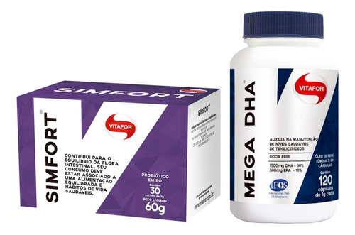 Kit Simfort 30 Sachês 2g Vitafor - Mega Dha 120 Caps Vitafor