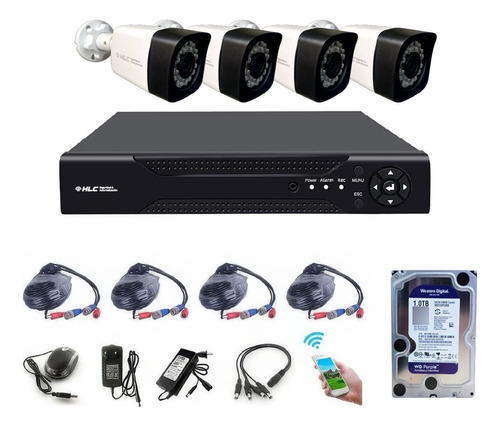 Kit Seguridad 4 Cámaras 2.6mm Bullet Hd Dvr C/ Disco 1 Tb Wd