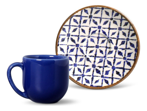 Conjunto Com 6 Xícaras de Café Com Pires Coup Asteca 521095 112ml Azul E Off White Porto Brasil