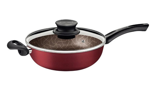 Wok Tramontina Paris 26cm Con Tapa Mango Y Asa Rojo