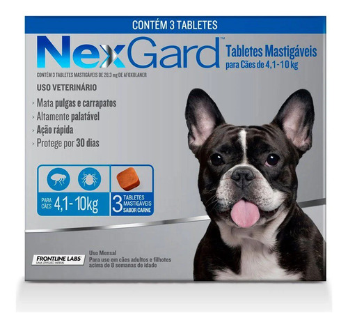 Nexgard Antipulgas E Carrapatos 4 A 10kg C/ 3 Comprimidos