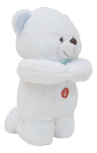 Urso De Pelúcia Branco Rezando Pai Nosso Laço Azul 28 Cm