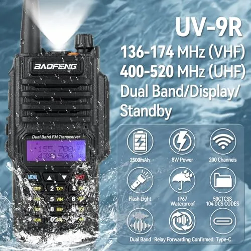 Walkie Talkie Baofeng Uv-9r Plus 8 W Ip67, Paquete Resistent