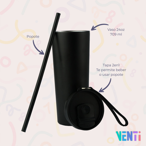 Vaso Termico 24oz 710ml Master Holder Venti Acero Inoxi Negro Liso