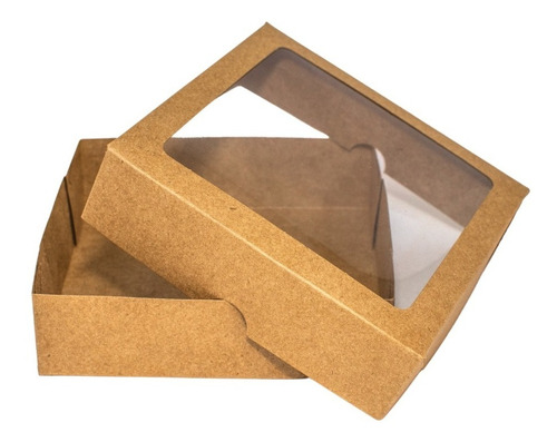 Caixa Papel Kraft Presente 15x15x4 Com Visor Pvc 50 Unidades