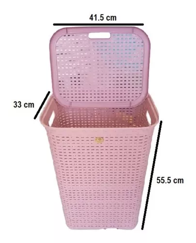 Kit 2 Cestos de Plástico La Ardilla Con Tapa para Ropa Tipo Rattan (Rosa)