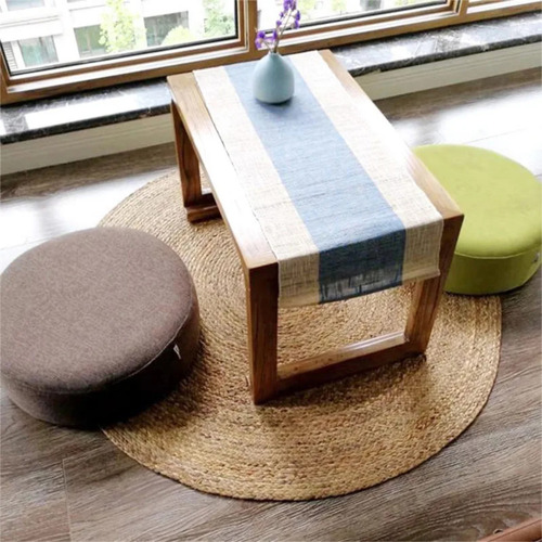 Alfombra Redonda De Rattan Chica Sala De Estar Dormitorio Diseño De La Tela Beige