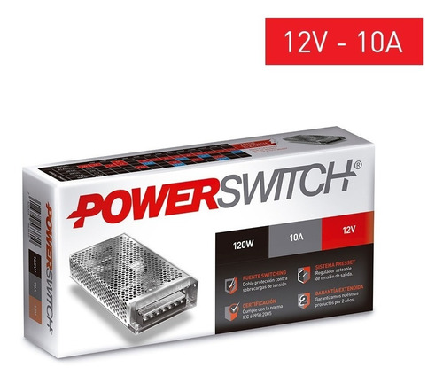 Imagen 2 de 5 de Fuente Alimentacion Switching Metalica Cctv 12v 10a Tira Led