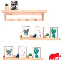 Comprar 2 Estantes Cuadros Libros + 1 Perchero Pared Repisa Nórdico