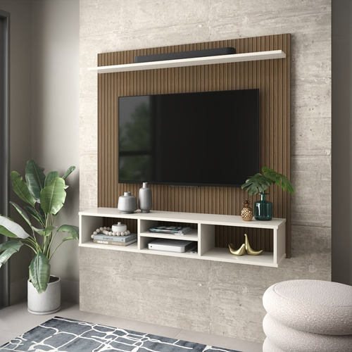 Painel Home Ripado 3d Suspenso Grande Tv Até 50 Polegadas Cor Preto