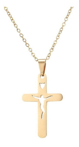 Collar Dije Cruz Jesús Cristo Color Oro Para Hombre Mujer