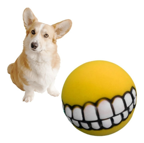 Bolinha Mordedora Pet Gato Sorriso Rindo Brinquedo Amarelo