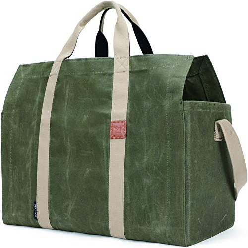 Free Standing Firewood Log Carrier Tote Bag With Double...