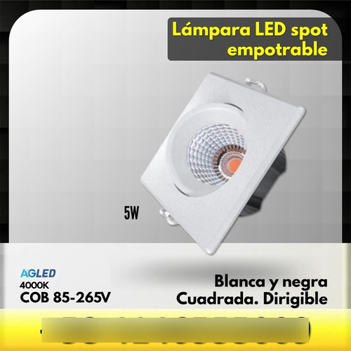 Lampara Led Emp Spot Cob Dir 5w 4k 85-265v Cuad Marc Bl
