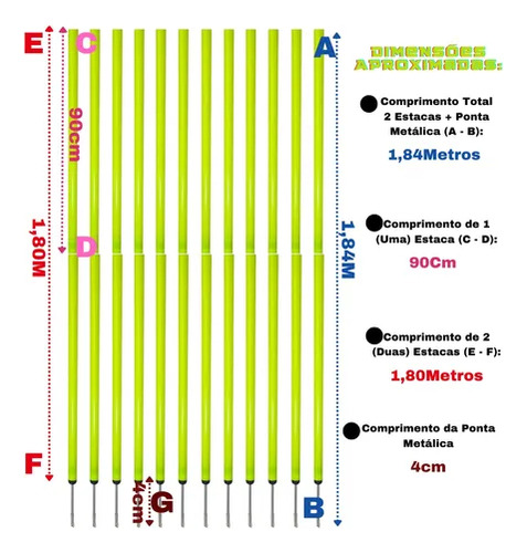 Kit C/12estacas De Agilidade Treinamentoaté1,84metrosc/ponta