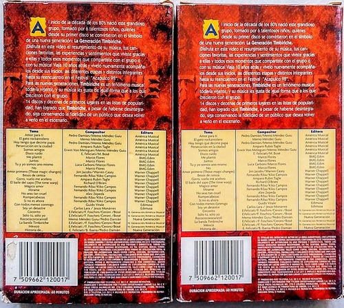 Imagen 2 de 2 de Timbiriche Video Vhs Doble La Trayectoria 1998