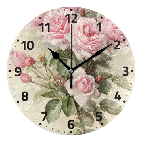 Reloj De Pared De Flores Rosas Rosas Sin Tictac Decorativo P