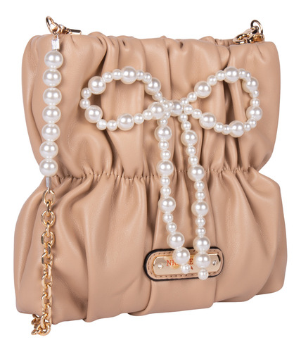 Bolsa De Fiesta Luana Nicole Lee Con Cadena Y Perlas Fw22 Color Beige