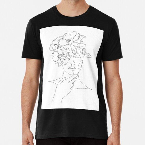 Remera Modern Face And Flowers Line Art Sketch Algodon Premi