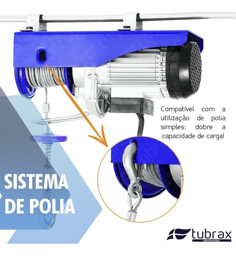 Talha Elétrica Guincho 350/700 Kg 1250w 220v Elevação 6/12 M