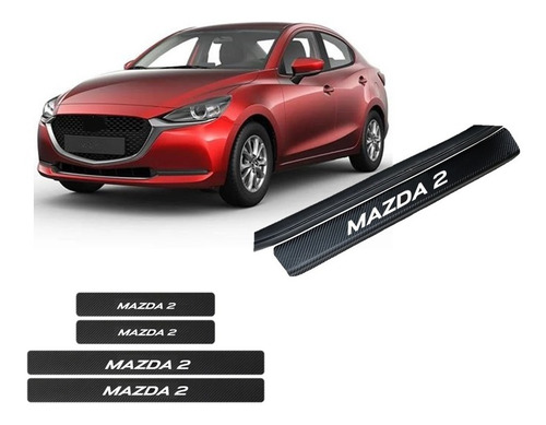 Sticker Mazda 2 Cubre Estribos Fibra De Carbon Protectores