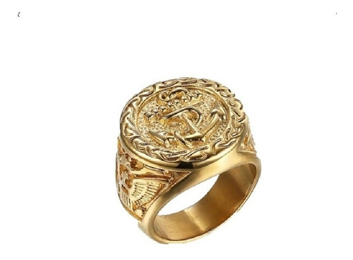 Anillo Nautico Ancla Aguila Gold Hombre Moda Masculina 2019