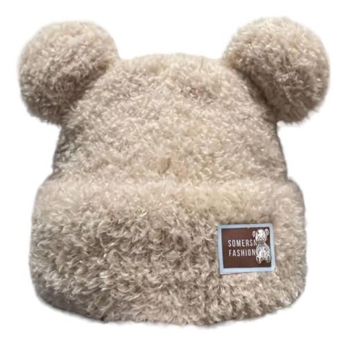 Gorro Doble Pompon Peludo De Oso Colores A Elegir