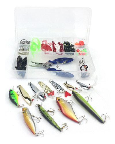 Kit Señuelos Pesca 101 Piezas Cebos Duros Blandos Popper Vib