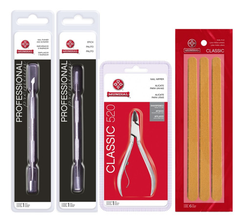 Kit Alicate Corte 520 Palito Espátula Inox 6 Lixas Mundial