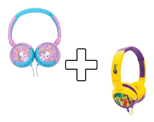 Imagem 1 de 8 de Kit Fone De Ouvido Infantil Unicórnio Rosa + Fone Dino Oex