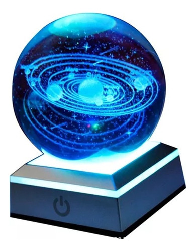 Bola De Cristal Saturno K9 Tallada En 3d Con Base Led Platea