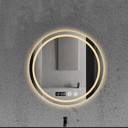 Espejo Led Baño Touch 3 Modos Antivaho 50x50cm con Hora y Temperatura