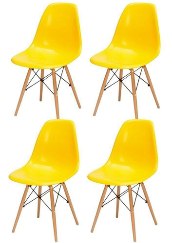Kit 04 Cadeiras Decorativas Eiffel Charles  Eames Amarelo Desenho do tecido Liso